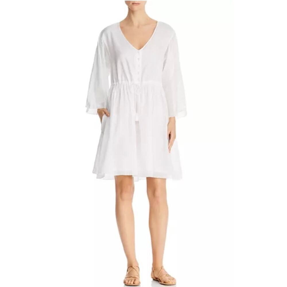 NWT ATM Anthony Thomas Melillo White Crinkle Cotton V-Neck Dress Sz. Small‎